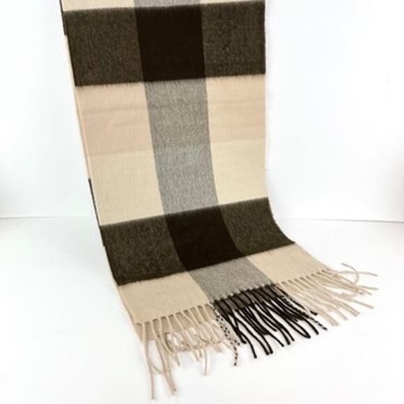 Cashmere Brown Tan Fringed Scarf Made in Scotland - Picture 1 of 4
